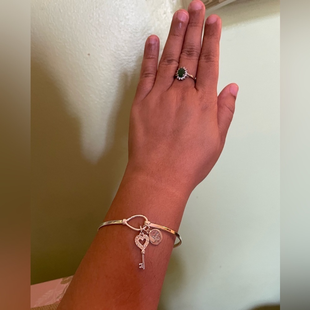 Silver Charm Bracelet with Key and Love Heart